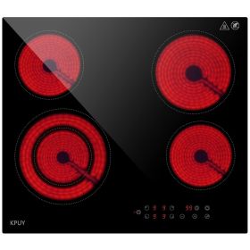 KPUY 6400W 24" Built-in 4 Burner Electric Cooktop 220-240V for Hard Wire Ceramic Countertop Burner Touch Control With 9 Power Levels