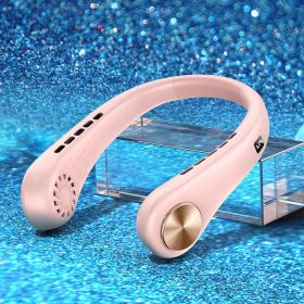 Lazy Portable Hanging Neck Fan Usb Rechargeable Electric Fan (Color: pink, size: Five Digital Display)